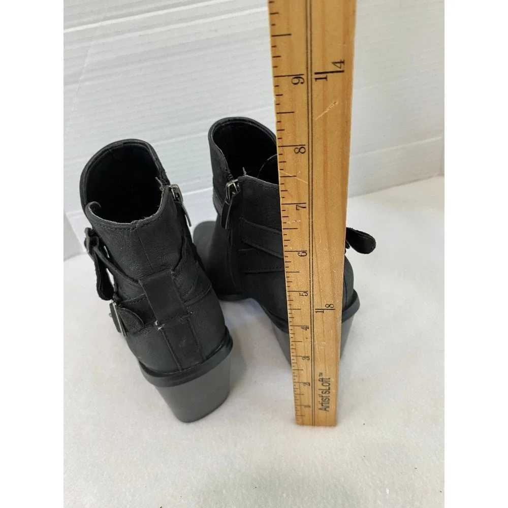 Nine West WNSCALA Ankle Boots Women 7M Black Excellent Leather Block Heel Moto